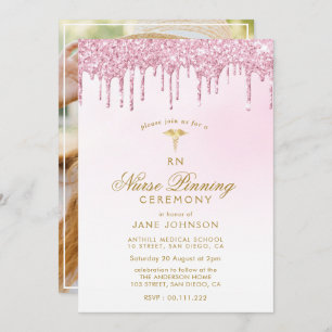 purple pink glitter Nurse pinning ceremony Invitation