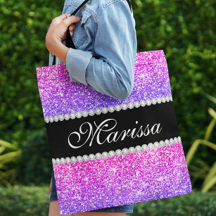 Purple Pink Glitter Ombre Modern Stylish Tote Bag
