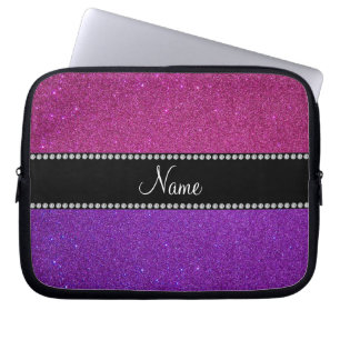 Purple pink glitter personalised name laptop sleeve