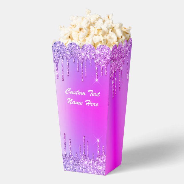 Purple Pink Glitter Popcorn Boxes Custom Text Name (Popped)