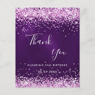 Purple pink glitter sparkle budget thank you note flyer