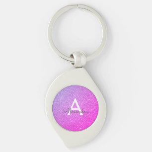 Purple Pink Glitter & Sparkle Monogram Key Ring