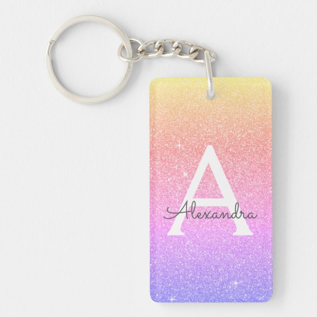 Purple Pink Glitter & Sparkle Monogram Key Ring (Front)