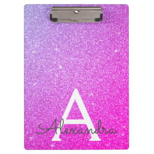 Purple Pink Glitter & Sparkle Monogram School Clipboard