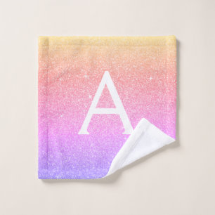 Purple Pink Glitter & Sparkle Monogram Wash Cloth
