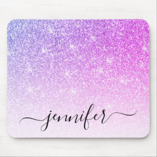 Purple Pink Glitter Sparkle Your Name Mouse Pad