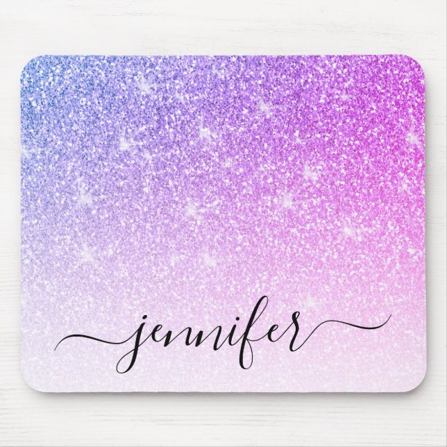 Purple Pink Glitter Sparkle Your Name Mouse Pad (Front)