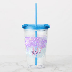 Purple pink glitter star monogram add letter text acrylic tumbler
