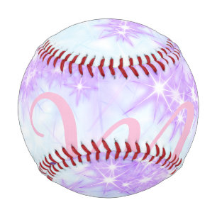 Purple pink glitter star monogram add letter text baseball