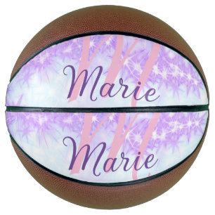 Purple pink glitter star monogram add letter text basketball