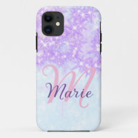 Purple pink glitter star monogram add letter text
