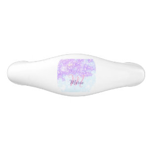 Purple pink glitter star monogram add letter text ceramic drawer pull