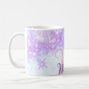 Purple pink glitter star monogram add letter text coffee mug