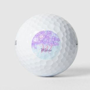 Purple pink glitter star monogram add letter text golf balls