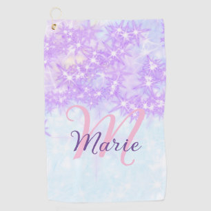 Purple pink glitter star monogram add letter text golf towel