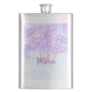 Purple pink glitter star monogram add letter text hip flask
