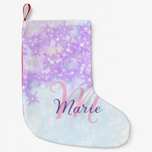 Purple pink glitter star monogram add letter text small christmas stocking