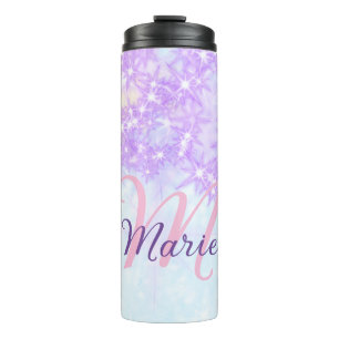 Purple pink glitter star monogram add letter text thermal tumbler