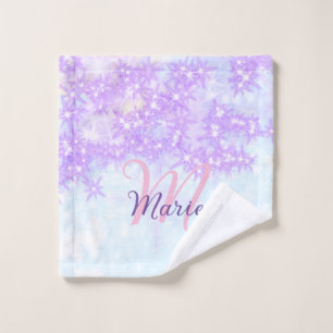 Purple pink glitter star monogram add letter text wash cloth