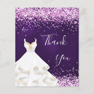 Purple pink glitter white dress thank you budget flyer