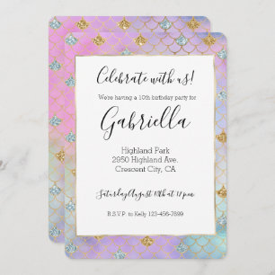 Purple Pink Gold Aqua Glitter Mermaid Sparkle Invitation