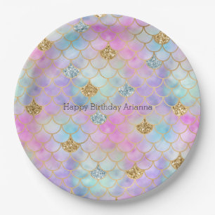 Purple Pink Gold Aqua Glitter Mermaid Sparkle      Paper Plate