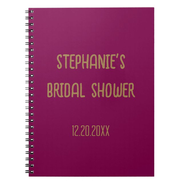 Purple Pink Gold Bridal Shower Name Wedding Guest Notebook (Front)
