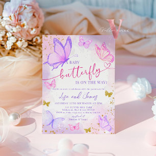 Purple Pink Gold Butterfly Baby Shower Invitation