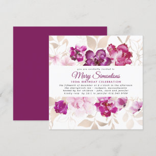 Purple Pink Gold Floral 100th Birthday Party Invitation