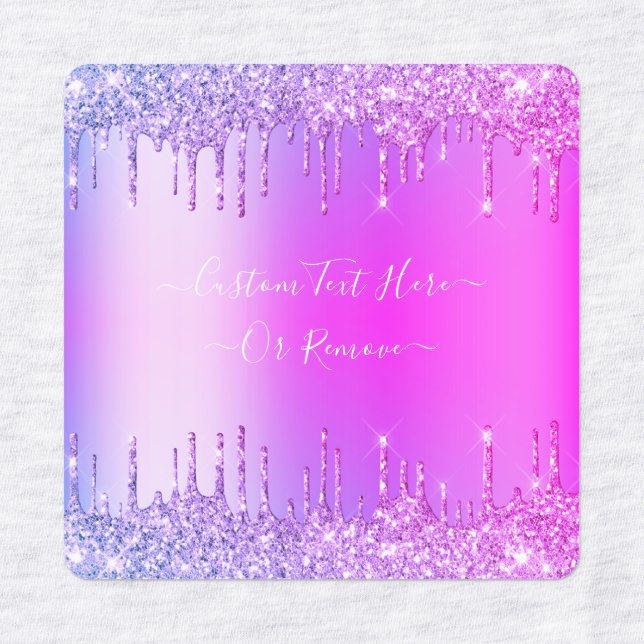 Purple Pink Gold Glitter Custom Text Name Labels (Design 1)