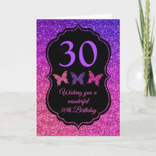 Purple & Pink Gradient Glitter Birthday Card