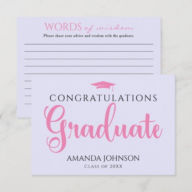 Purple Pink Graduate Words of Wisdom Graduation Enclosure Card (Front/Back)