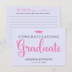 Purple Pink Graduate Words of Wisdom Graduation Enclosure Card