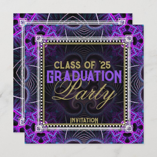 Purple Pink Graduation Dance Party Invitations (Front/Back)
