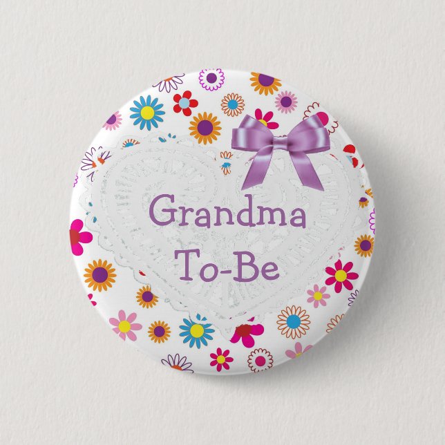 Purple Pink Grandma to be Baby Shower Button (Front)