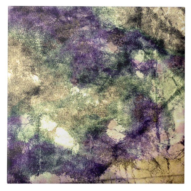 Purple pink green black colourful abstract grunge ceramic tile (Front)