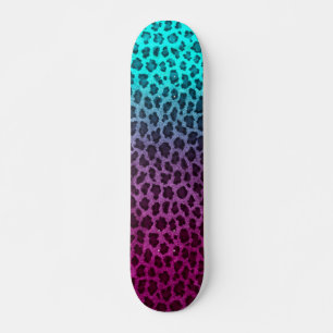 Purple Pink Green Cheetah Print Skateboard