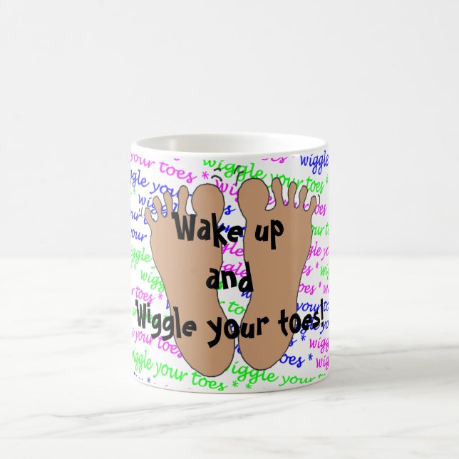 Purple Pink Green Script Wiggle Your Toes on White Coffee Mug (Center)