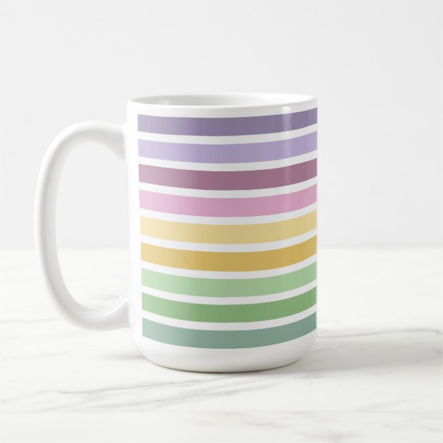 PURPLE PINK GREEN YELLOW EASTER STRIPES COFFEE MUG (Left)