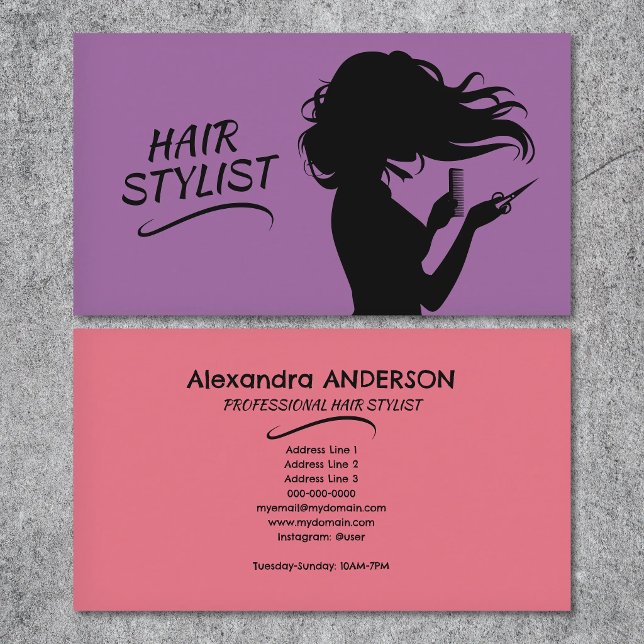 Purple & Pink - Hair Stylist Business Card (Purple & Pink - Hair Stylist Business Card)