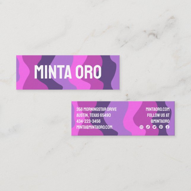 Purple Pink Handmade Wavy Stripes w Social Icons Mini Business Card (Front/Back)
