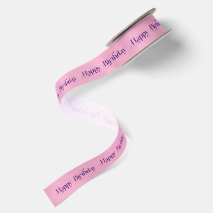 Purple Pink Happy Birthday Retro Typography Satin Ribbon