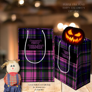 Purple Pink Happy Halloween Plaid Gift Bag