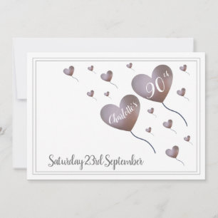 Purple & pink heart balloon 90th Birthday Invitation