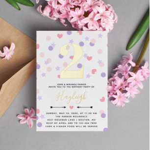 Purple Pink Heart Confetti Toddler Kid Birthday