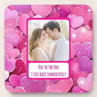 Purple Pink Hearts I Text Back Immediately Coaster
