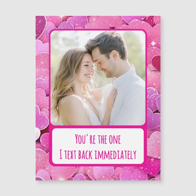 Purple Pink Hearts -Text Back Magnet Photo Card (Front)