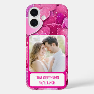 Purple Pink Hearts When You're Hangry iPhone 16 Case