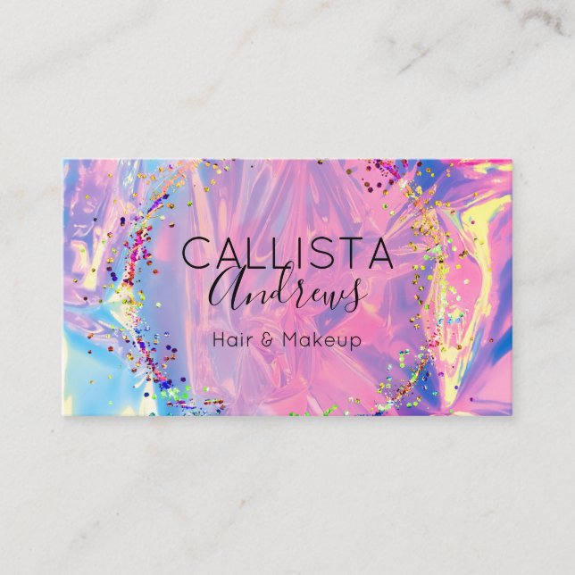 Purple Pink Holograph Glitter Confetti Salon Business Card (Front)