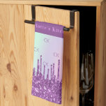 Purple pink holographic monogram tea towel<br><div class="desc">A rainbow,  unicorn coloured holographic background. Decorated with pink and purple faux drips,  paint dripping look. Personalise and add your own text and monogram initials,  purple letters.  Your monogram as background pattern.</div>